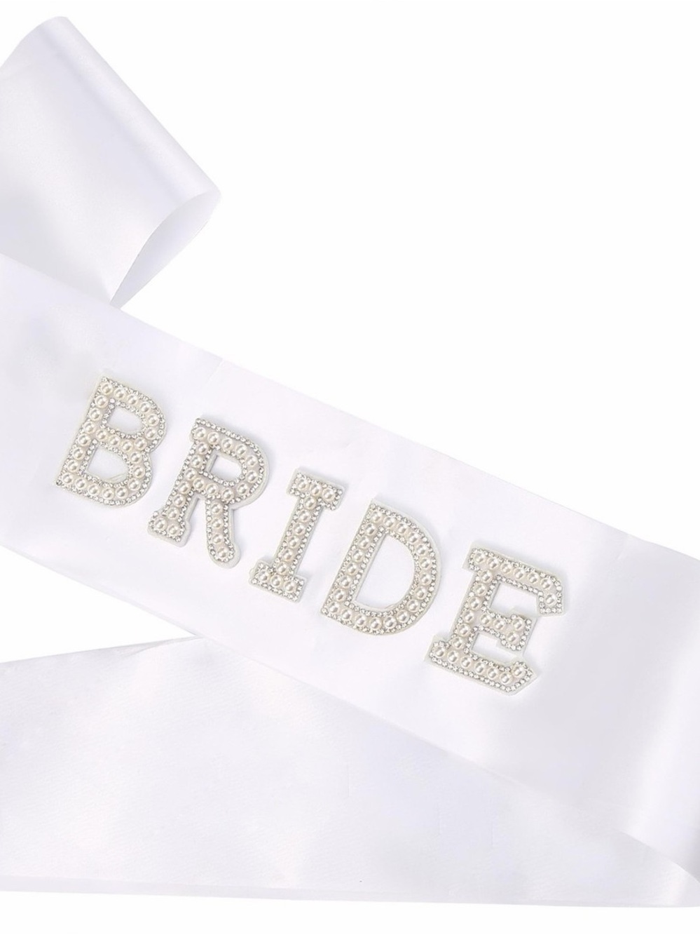 Bride Pearl Crystal Letter White Satin Sash